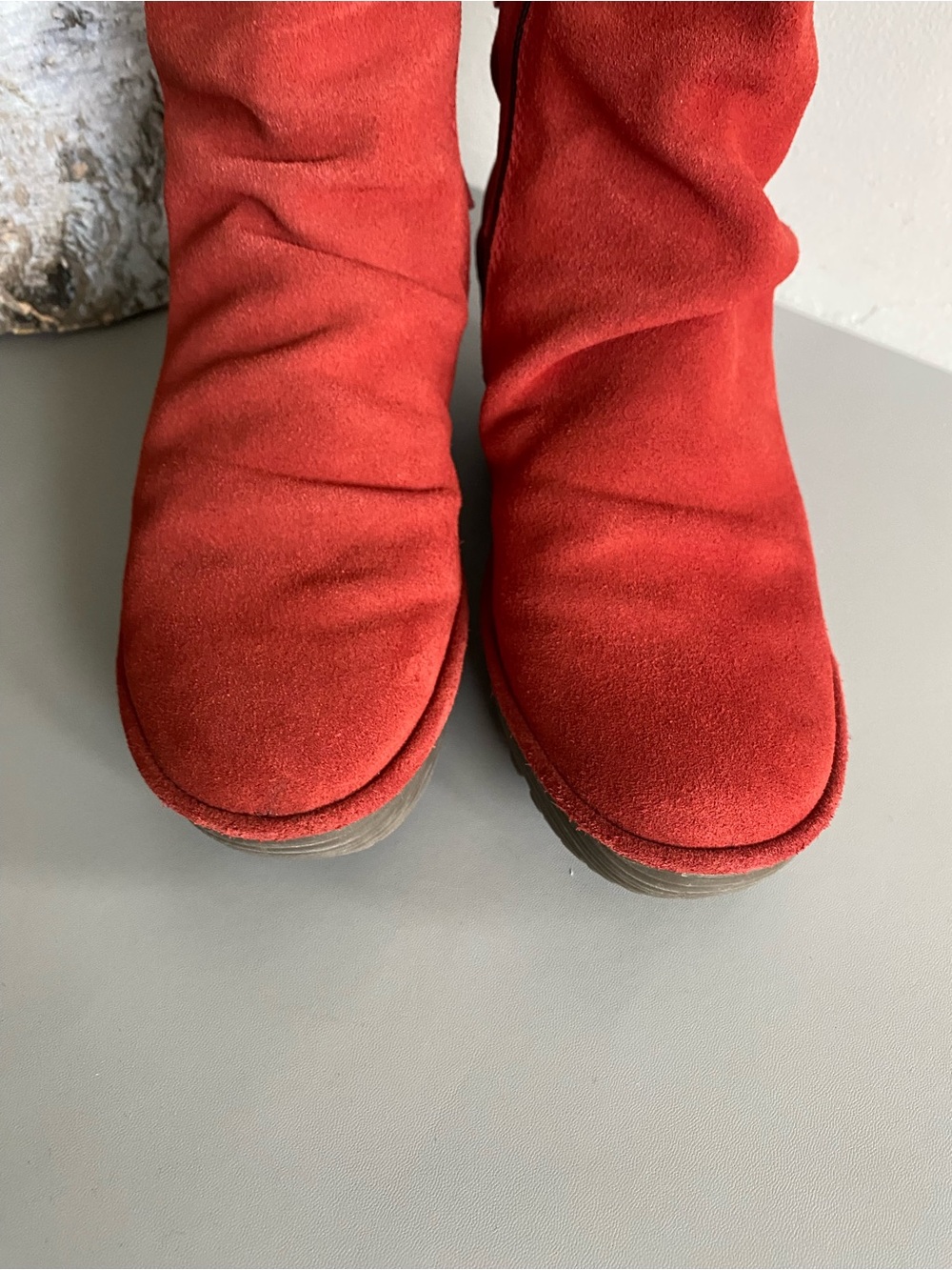 Fly London Yada Red Suede Wedge Mid Calf Boots Lace Up Back Sz 39/ 8.5 - Picture 4 of 14